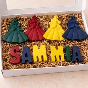 Colorful Princess Crayons Set - Red, Green, Yellow, Blue